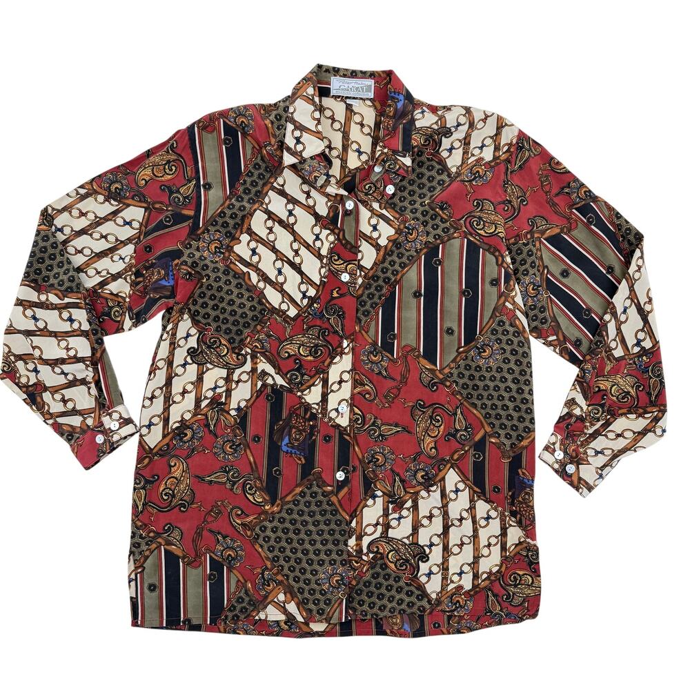 Vintage Peter Hahn Carat 100% Silk Scarf Print Tunic Blouse EU 42 US 10